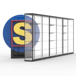 Vitrinewand met 3 segmenten in zwart